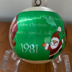 Vintage Having A Special Son Like You Christmas 1981 Satin Ball Ornament